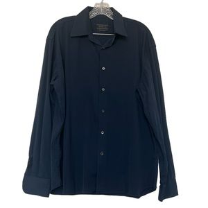 PRADA 41/16 Mens Long Sleeve Navy Button Up Cotton Blend Shirt Made‎ In Italy